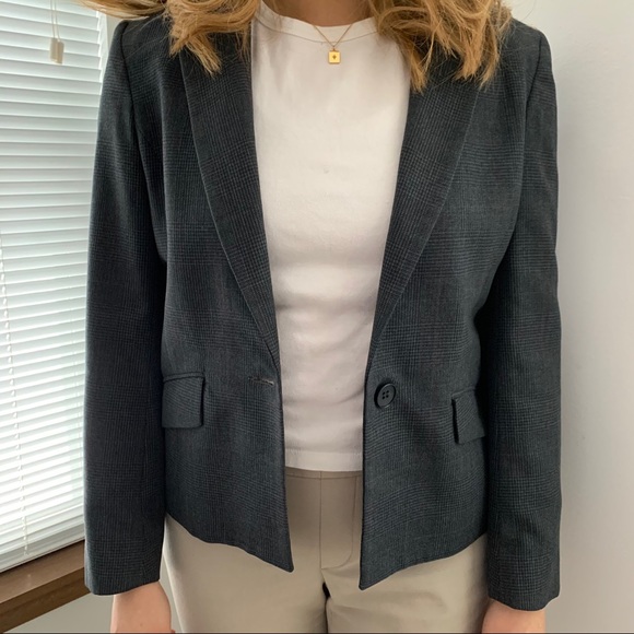 Suits Galore Jackets & Blazers - Grey Plaid Patterned Blazer